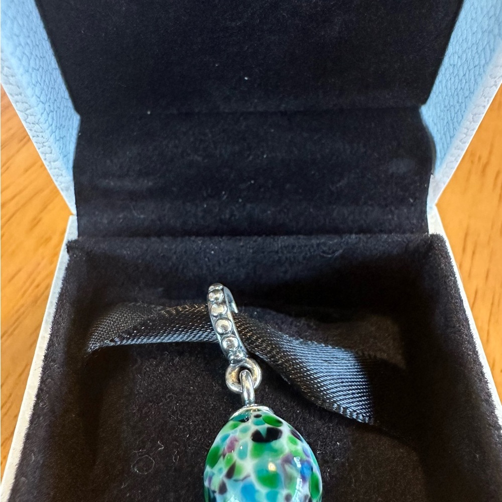 Pandora Murano green, blue, purple and black charm